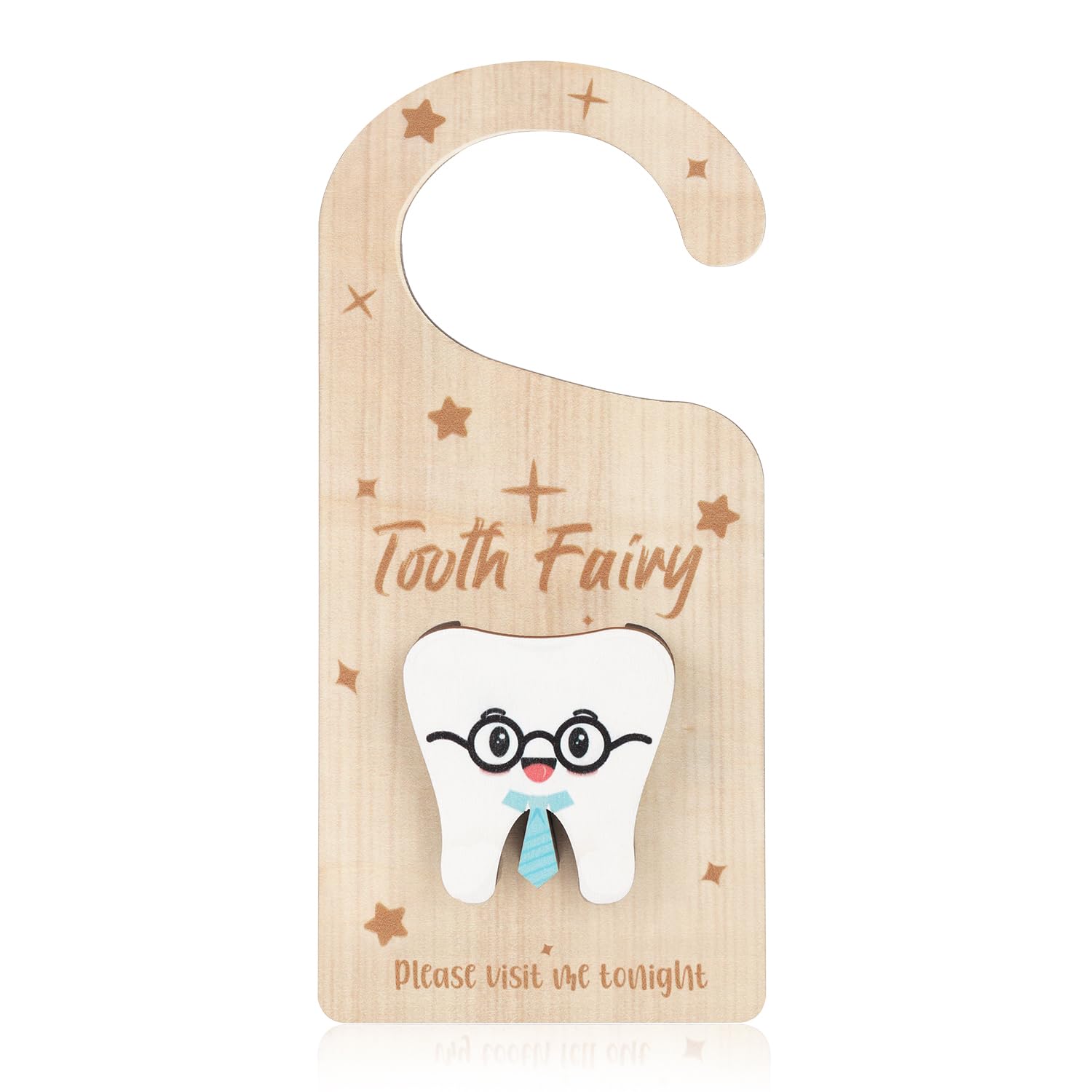 XIHIRCD Tooth Door Hanger with Money Holder, Wooden Tooth Fairy Door Holder Tooth Keepsake Box Cute 3D Lost Teeth Pickup Box for Kids Room Decor Encourage Gift(Light Blue)