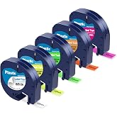 PROFICETIK Colored Plastic Label Tape Strong Adhesion for Letratag LT-100H | 5 Pack 12mm x 4m Labels Replace for Dymo Letratag Refill Compatible with Dymo LetraTag Print Clearly for the Letratag LT-100T