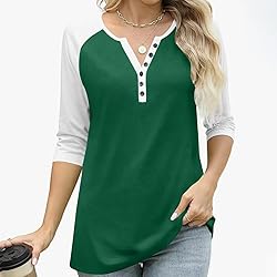 3/4 Length Sleeve Womens Tops Cotton Dressy V Neck