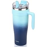 Zukro 50 oz Tumbler With Handle and Flip Straw, Triple-wall Insulated Stainless Steel Cup with 2-in-1 Sip/Straw Lid, Large Leak Proof Travel Mug, Fit in Cup Holder, Keeps Cold 34 Hours, Bluewave