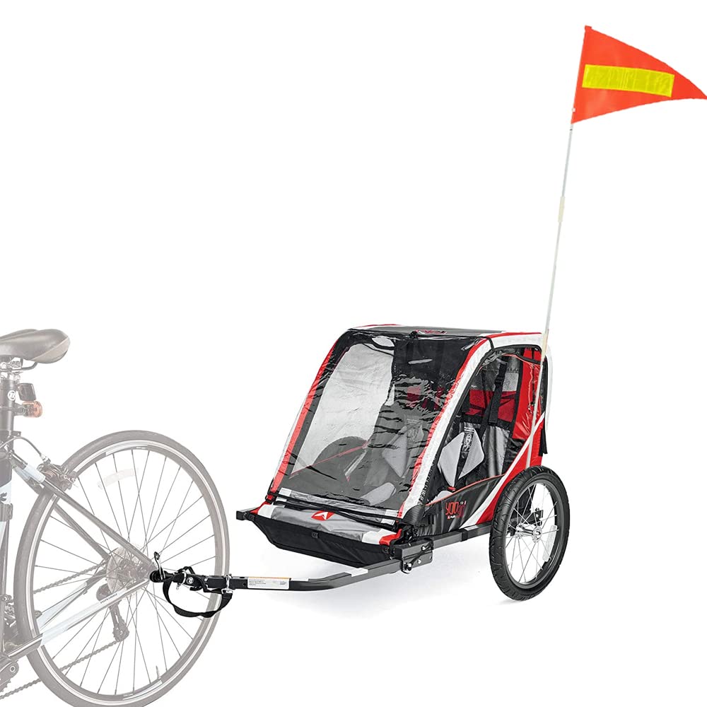 Bike Safety Flag with Pole 2 Sets, 6-Foot Adjustable Height Sturdy Fiberglass Tear-Resistant Waterproof Orange Safety Flag (Red Yellow and White)