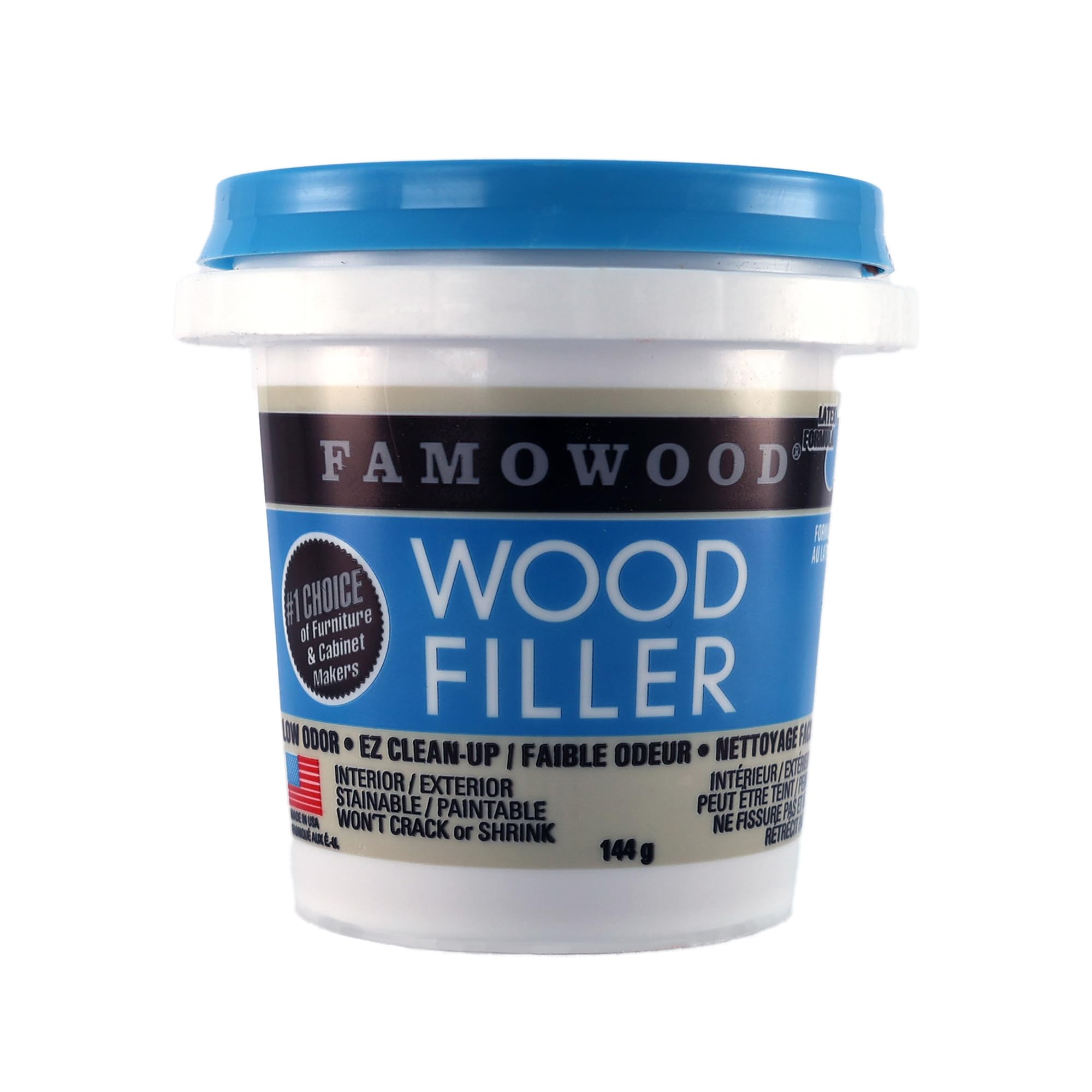 FamoWood Wood Filler for Interior and Exterior Use, Stainable Sandable Putty Repairs Furniture, Cabinet and Floor Cracks, Red Oak, 1/4 Pint