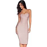 Women's Midi Cocktail Dresses Strapless Bandage Bodycon Dress Wedding Party Dress