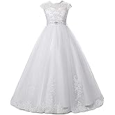 Magicdress White First Communion Baptism Dresses for Girls 7-16 Lace Princess Flower Girls Gown 10