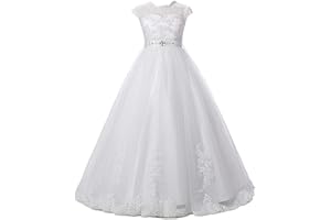 HYGLJL Magicdress White First Communion Baptism Dresses for Girls 7-16 Lace Princess Flower Girls Gown 10