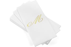AH AMERICAN HOMESTEAD Disposable Hand Towels for Bathroom 50 Count - Guest Bathroom Essentials -Bathroom Paper Towels - Monogrammed Disposable Napkins - Wedding Napkins in Paper Towel Tray (Gold, M)