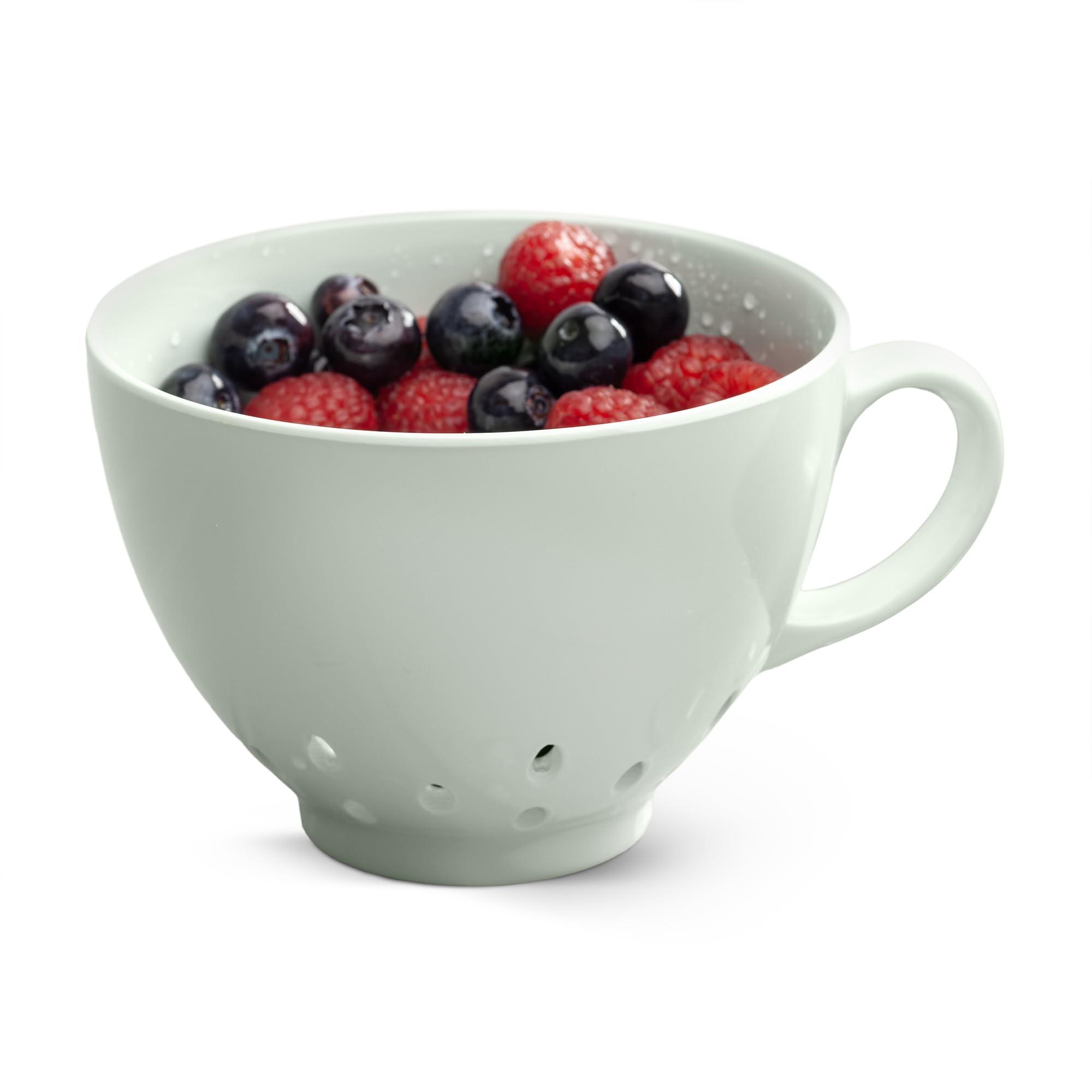 Zeal Berry Colander Cup, Small Hand-held Cup Shape Melamine Strainer/Sieve, for Washing & Draining Fruits, and Berries (10cm) - Sage Green