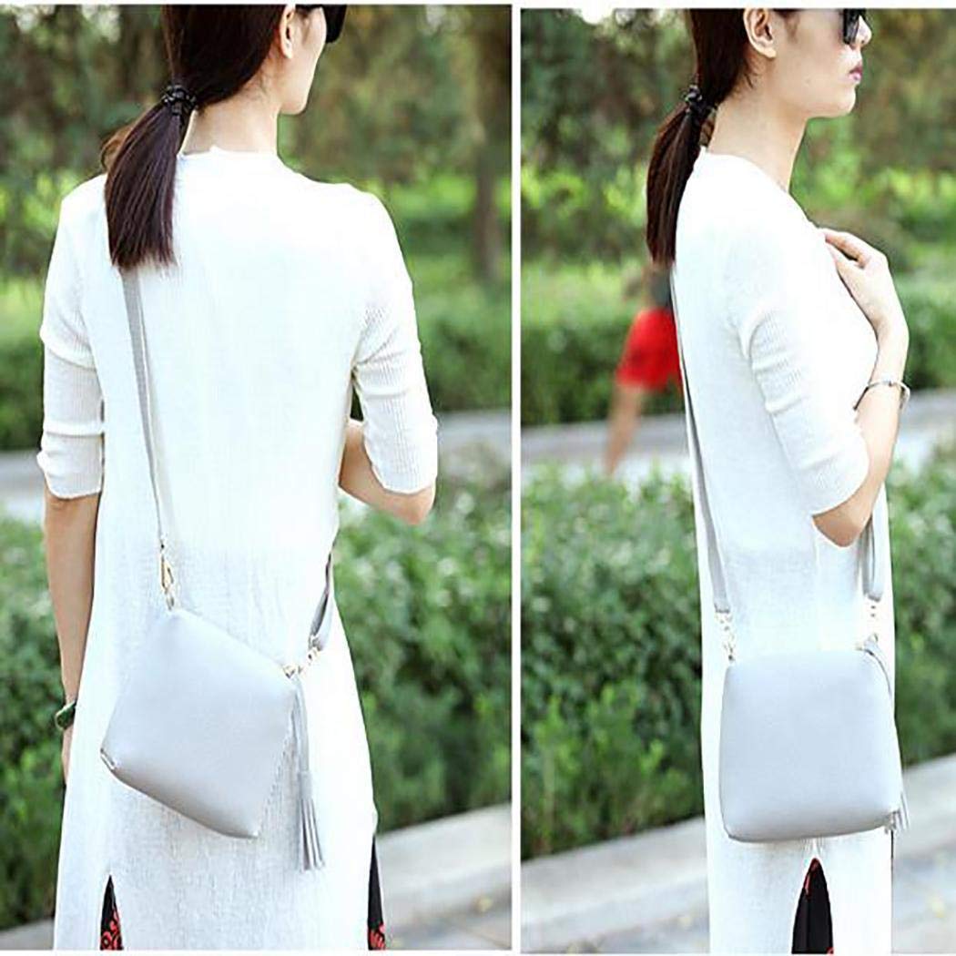 mekolen 4 pièces Femmes Sac à Franges Portefeuille de sac à Bandoulière à Grande Capacité Sacs Portés Main, Gris clair