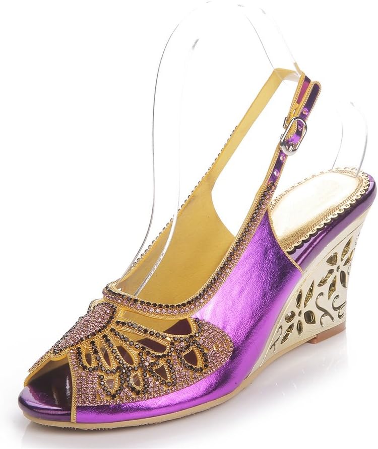 Womens Ankle Strap Wedge Heel Sandals Ladies Diamante Dress Wedding Prom Party Shoes Size