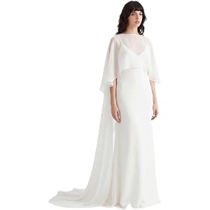 Women Chiffon Shawl Wraps Cape Bridal Ivory Chiffon Cape Bridal Scarf Shoulder for Evening Dress Wedding Party Capes Cover up