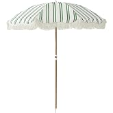 DEER LAND 6FT Striped Fringe Beach Umbrella, Sand Anchor, UPF 50+ Sun Shade | Adjustable Tilt & Portable Design, Coastal Umbr
