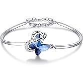 AOBOCO Sterling Silver Infinity & Morpho Helena Butterfly Bangle Bracelet Embellished with Crystals from Austria, Fine Anniversary Birthday Butterfly Jewelry Gifts for Women