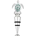 UP Wine Things Zinc Alloy Sea Turtle with Crystal Glass Wine and Beverage Bottle Stopper and Wine Preserver, Silver, 4 1/2" L