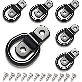 6 Pack D Rings Tie Down Anchors, 7mm Diameter Heavy Duty Steel Trailer Hooks for Truck, Pickup, Camper, Warehouse, Garage, Boat, Cargo Control Mount, 2 Hole D-Ring with Screws, Black
