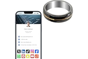 EFFASAFLINK Customized Online Profile, Digital Business Card, Tungsten Steel NFC Ring, Tap to Share Social Information, for iPhone & Android (Gold & Black, US#12)