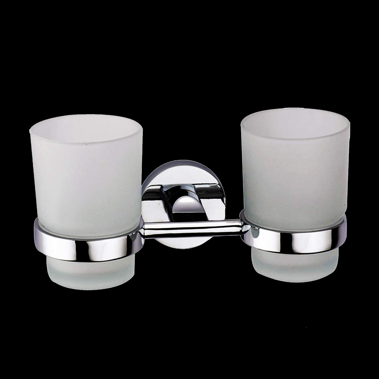 Toothbrush Glass Tumbler with Holder Stainless Steel Chromed (Double Tumblers)