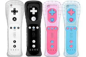 Doueuain 4 Pack Remote Controller for Wii Wii U, Gamepad with Silicone Case and Wrist Strap (New Black+White+Pink+Blue)