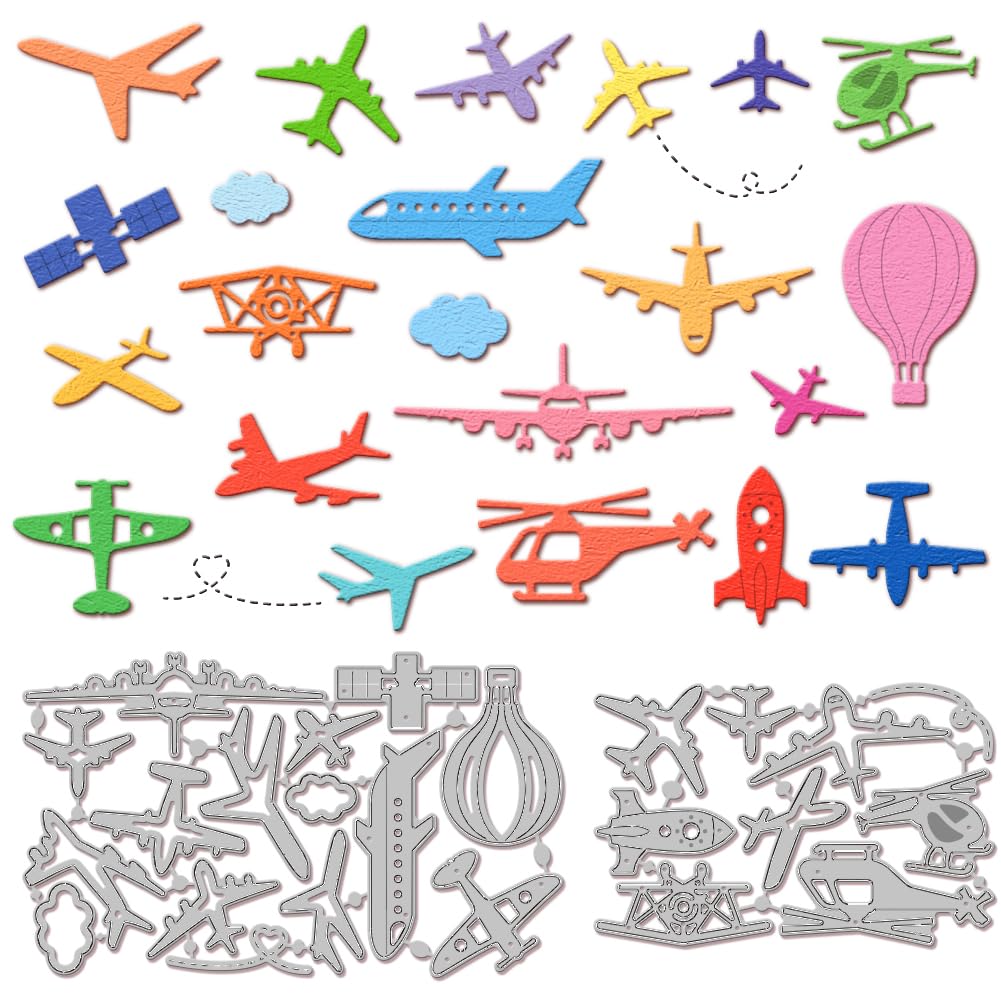 GLOBLELAND Airplane Cutting Dies Hot Air Balloon Cutting Dies for Card Making Rocket Cloud Travel Metal Die Cuts for Scrapbooking Journal Embossing Paper Craft Decor