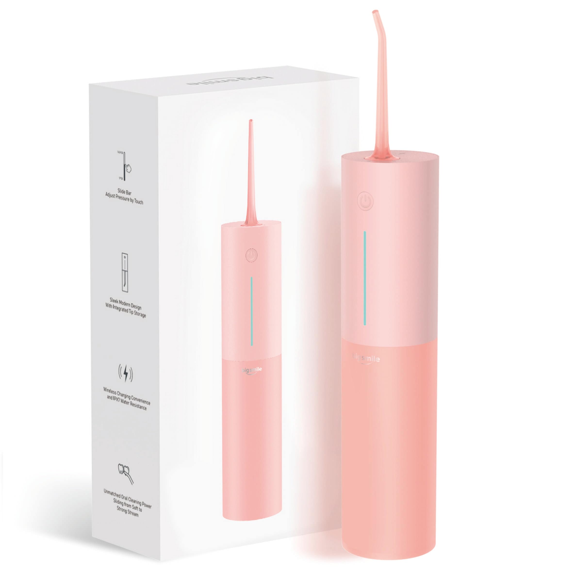 Bigsmile Water Flosser for Teeth, Electric Oral Irrigator, Cordless Water Flosser, USB Rechargeable, IPX7 Waterproof, Effectively Maintain Oral Cleanliness and Health (Pink)