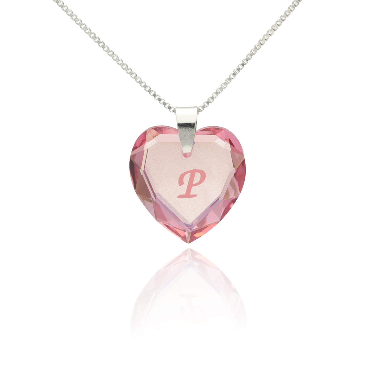Heart Pendant Silver Necklaces for Women with Crystal from Swarovski in letter engraving A - Z Rose name initial Jewellery for Women for Valentine's Day Daughter Mum Wife Girlfriend and friendship