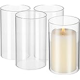 Alipis 4pcs Glass Hurricane Candle Holders, Open Ended Cylinder Candle Covers & Chimney Shade Sleeves for Pillar Taper, Home Wedding Decor