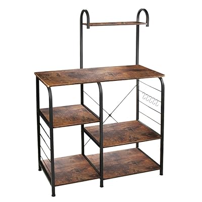 VANSPACE 4-Tier Kitchen Baker's Rack with 5 Hooks, Vintage Brown