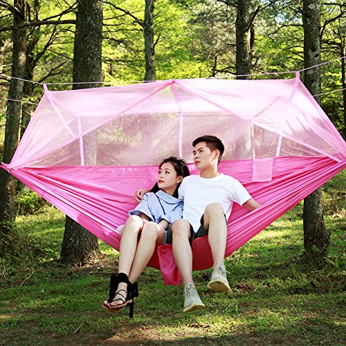 Portable Beach Swing Bed,Hulorry Double Outdoor Hammock Portable Hammock Chair Garden Beach Backyard with Mosquito Net Hanging Swing for Hiking,Travel,Camping Lightweight Parachute