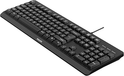 Philips SPK6207BL Wired USB Keyboard Water Resistant Multimedia Plug Play PC