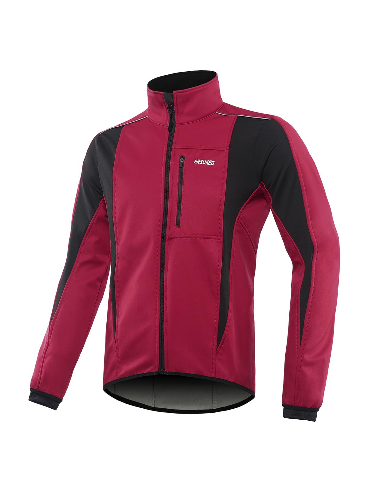 Photo 1 of ARSUXEO Winter Warm UP Thermal Softshell Cycling Jacket Windproof Waterproof Bicycle Mountain Bike Clothes 15-K Dark Red Size XXX-Large
