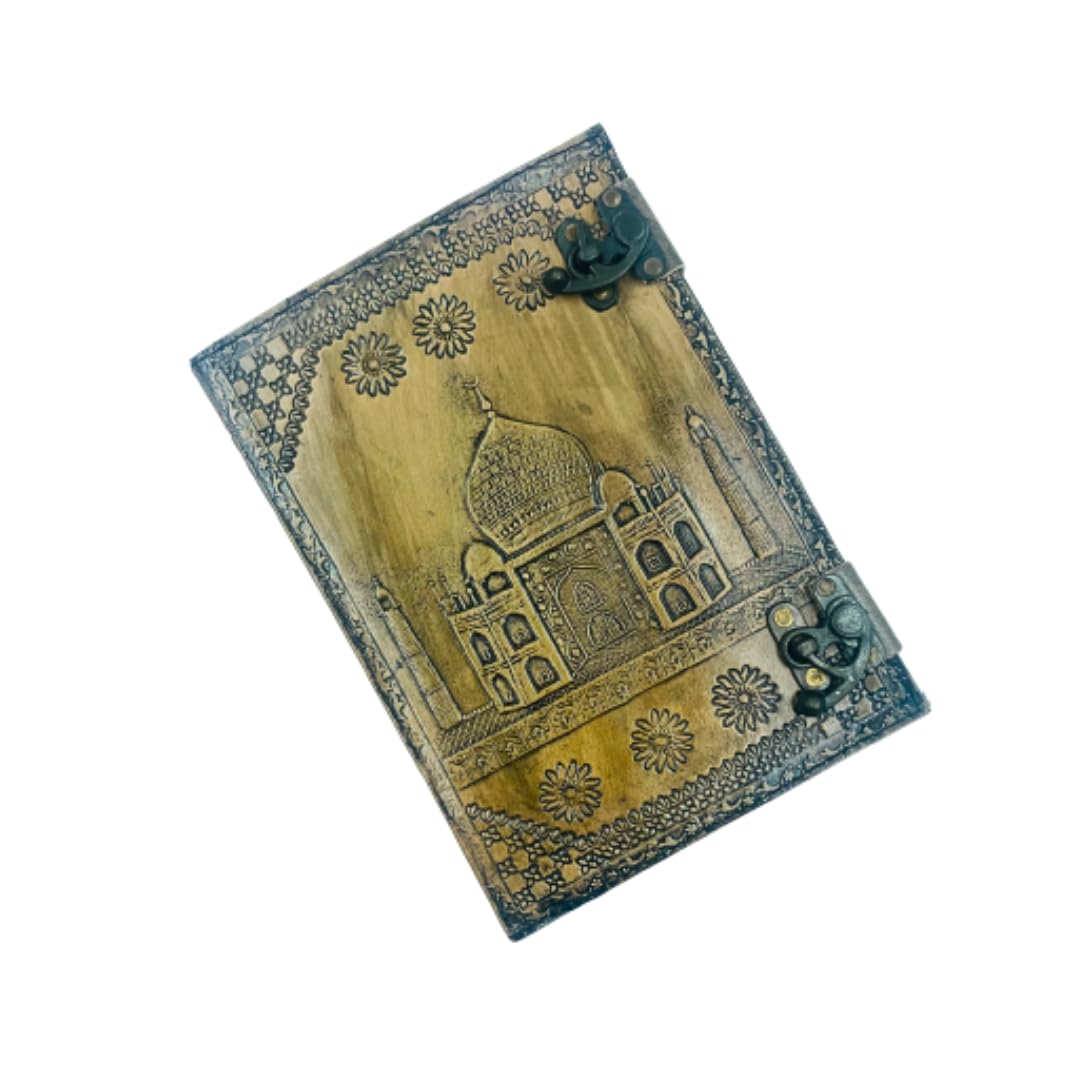 OVERDOSE TAJ MAHAL Design Handmade vintage leather journa Double Lock Deckle edge paper, Blank spell book of shadows grimoire journal - 7x10 inches|17x25 cm|A4