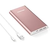 Apple Lightning Cargador Portátil Poweradd Pilot 4GS 12000mAh Cargador Portátil Batería Externa Power Bank Dual Puerto (3A Salida de Alta Velocidad) para iPhone, iPad, iPod, Samsung Galaxy y Más - Oro Rosa (Lightning Cable Incluido)