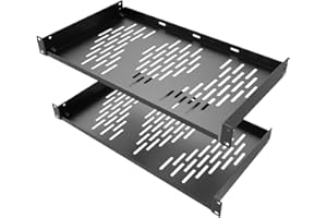 Beiyier 2PCS 1U Universal Server Rack Shelf, 10" Deep Vented Cantilever Mount Tray, for 19” Network Equipment Rack & Cabinet (Black)
