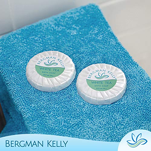 BERGMAN KELLY Travel Soap Bars (White Tea, 0.5 oz, Round 100PK), Travel Size Luxury Bulk Hotel Bar Soap; Mini Individually Wrapped Soap Hotel Toiletries for Airbnb, Motel, Guest Bathroom