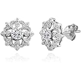 Sterling Silver Cubic Zirconia Round Snowflake Stud Earrings