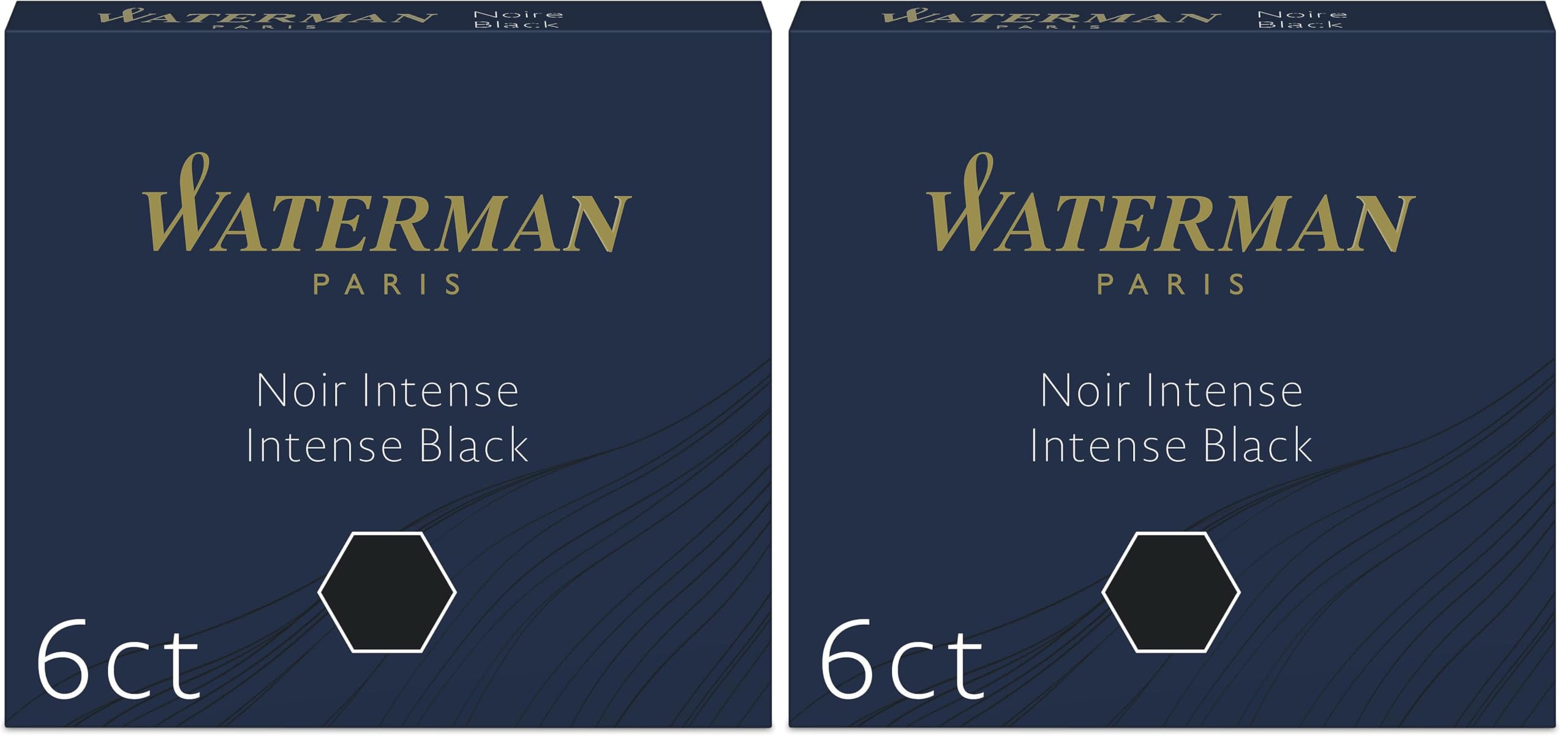 Waterman Fountain Pen Refill Ink Cartridges | Standard International (Short) | Intense Black | 6 Count (Pack of 2)
