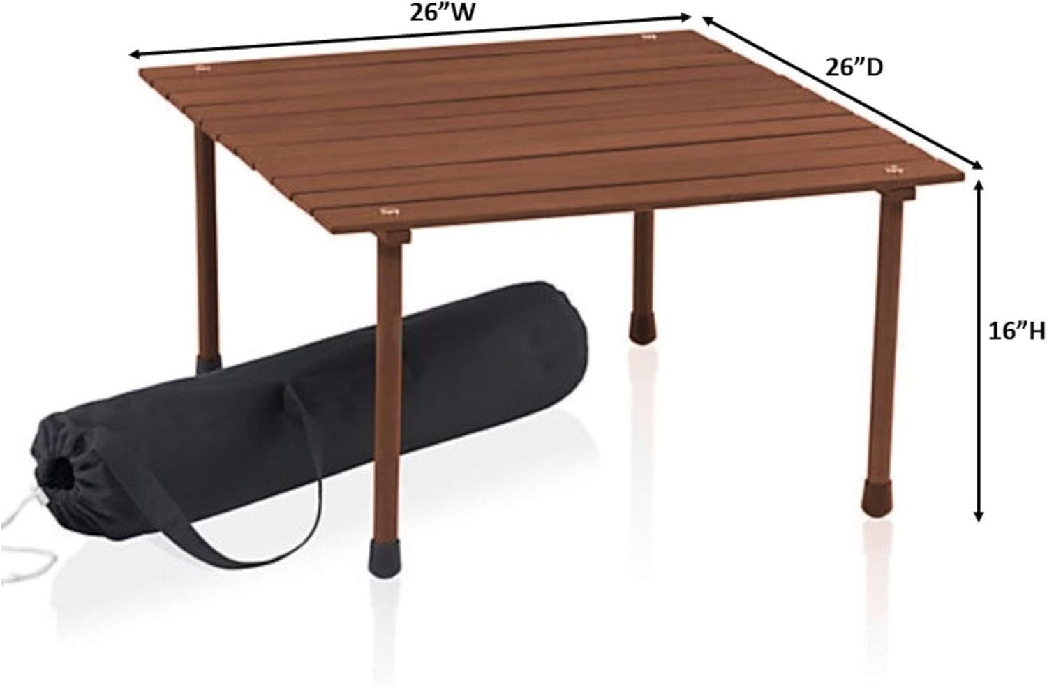 Formosa Covers Portable Wood Roll Up Table for Picnics, Camping, Beach, Parties, Charcuterie, Travel, Tailgate, Outdoor Events with Black Carrying Bag Size 26" Lx26 Wx16 H (Dark Teak Finish): Kitchen & Dining