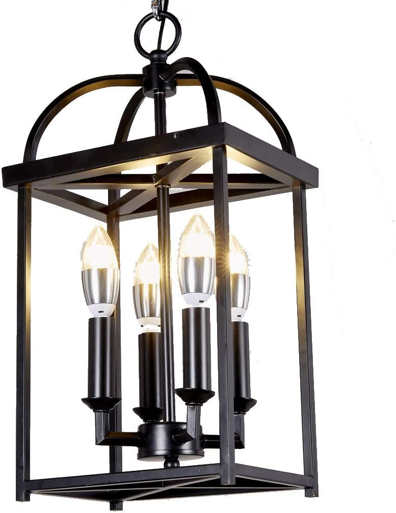 Top Lighting Antique Black Finish 4-Light Hanging Lantern Iron Frame Pedant Chandelier