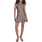 BCBG Women's Sleeveless Collared Button Front Pleated A-line Mini Dress