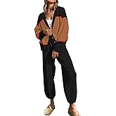SAUKOLE Womens Two Piece Outfits Knit Sweater Sets Oversized Button Down Cardigan and Long Pants Matching Lounge Set
