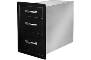 Stanbroil Outdoor Kitchen Drawers - 14.8" W x 21.4" H x 23.3" D, Triple Barbecue Storage Drawer Flush Mount for Outdoor Kitchen, BBQ Island, Outside Cabinet, Patio Grill Station - Black