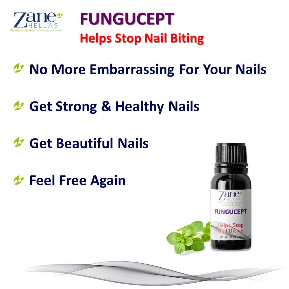 Zane Hellas FunguCept. Helps Stop Nail Biting and Thumb Sucking Habit. For Healthy Nails. No Bite. Controls and Prevents Nail Biting 100% Herbal Solution. 0.33 fl. Oz - 10 ml : Beauty