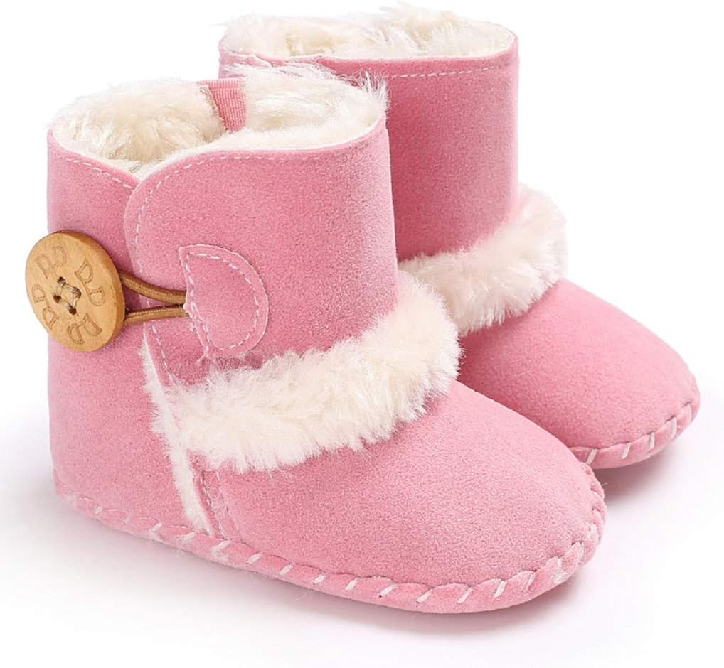 Jonbaem Baby Winter Buttons Snow Boots Warm Shoes Anti-Skid Plush Ankle Booties Newborn Infant Crib