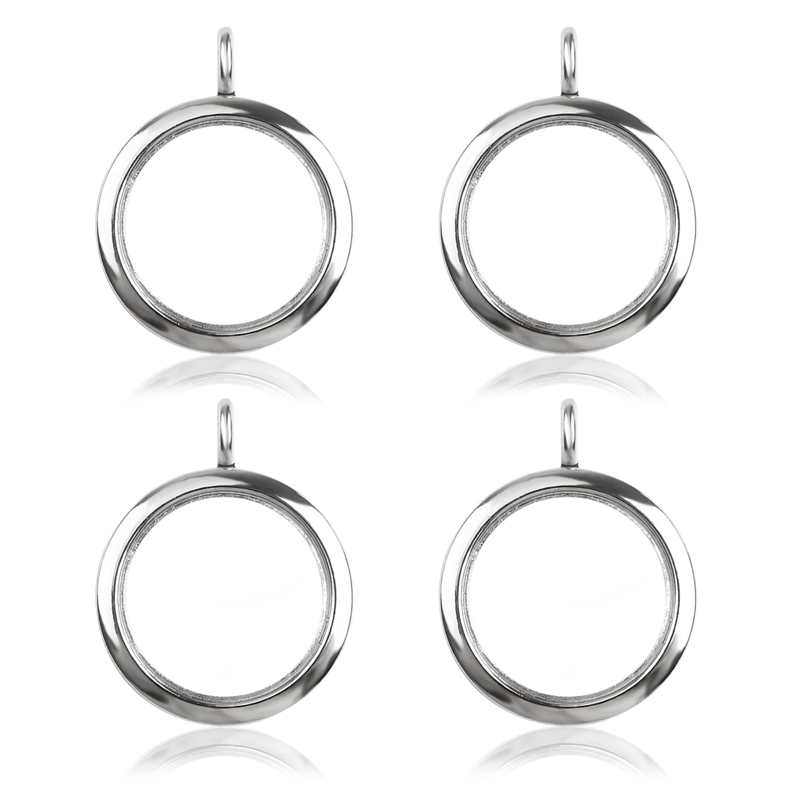 WANDIC Glossy Photo Charms, 4 pieces silver Round Memory Locket Pendant Bridal Wedding Bouquet Charms for Photo or Decoration, 30mm