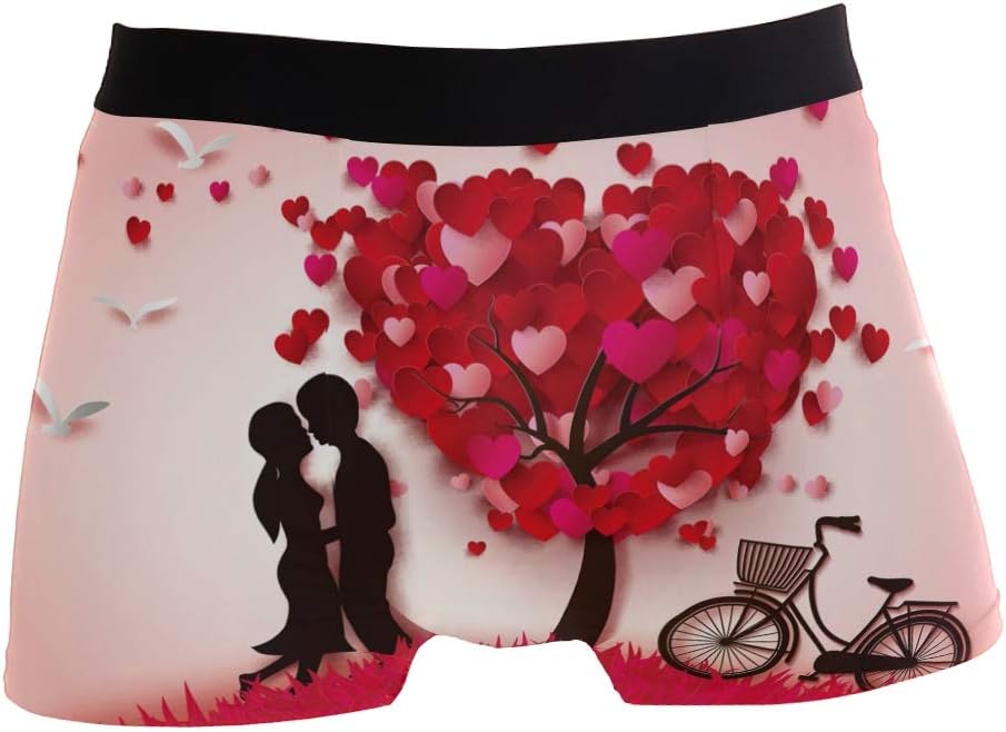 JERECY Valentine's Day Love Bike Couple Boxer Briefs Men's Underwear Boys Stretch Breathable Low Rise Trunks S