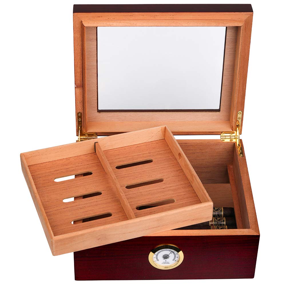 Mantello GlassTop Cigar Humidor Humidifier Box with Hygrometer and