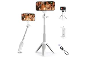 COMAN Extension Pole Tripod,Mini Selfie Stick Tripod Stand with Wireless Remote and Phone Holder,Compatible with iPhone & Android,Mini Vlog Camera Travel Tripod (White)