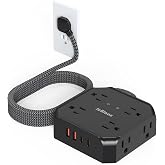 JcBlaon Power Strip Surge Protector, Multi Plug wall Outlet with 8 AC Outlet 4 USB(2 USB C), 4-Sided 1050J Outlet Extender with 5FT Flat Extension Cord for Home Office Dorm Room Essentials(Black)