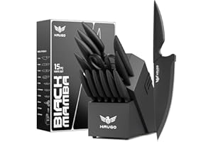 Haugo Kitchen Knife Set with Block: 15-Piece High Carbon Stainless Steel Professional Knives - Dishwasher Safe and Sharpener 