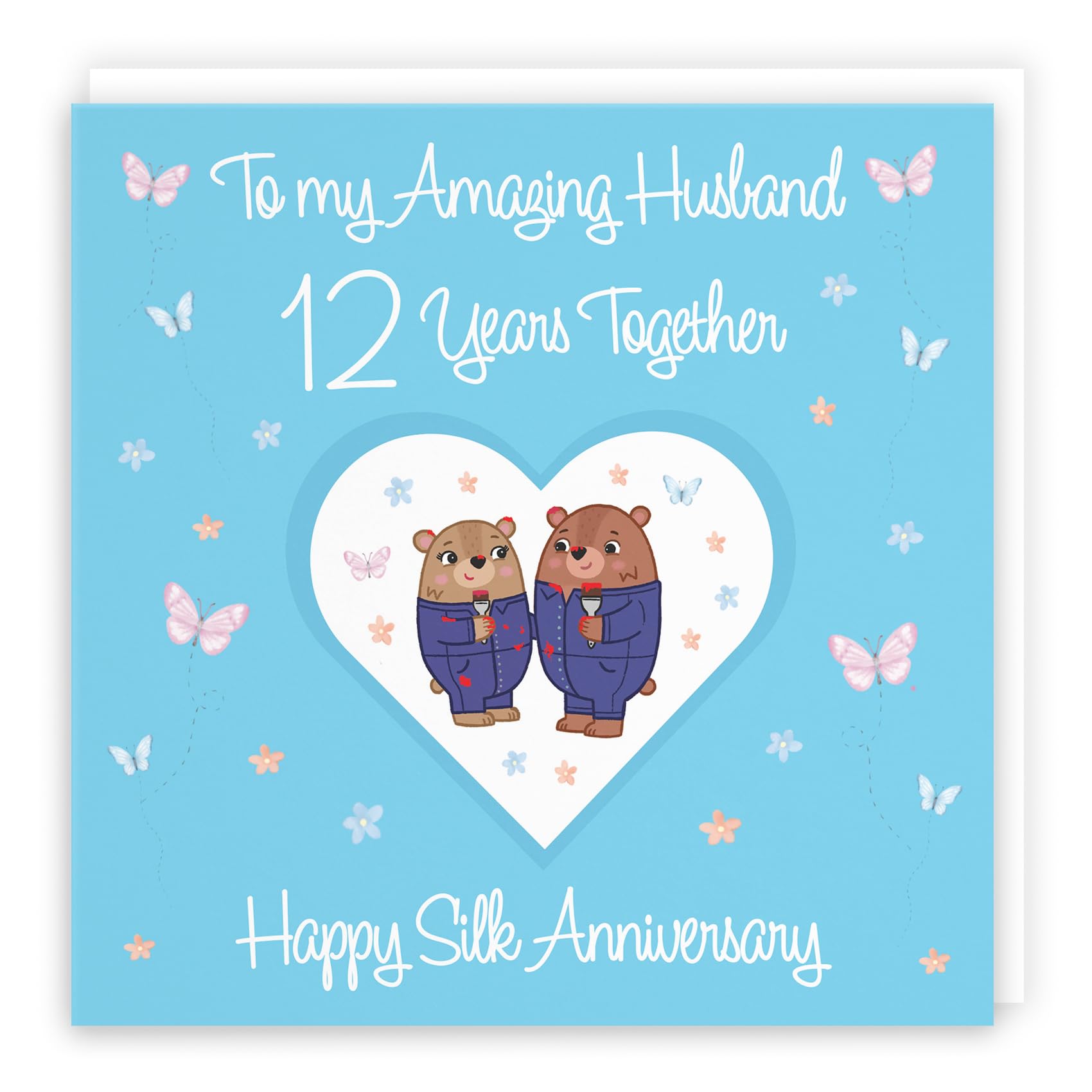 Hunts England - Husband 12th Anniversary Card - 12 Years - Silk Anniversary - Romantic Meadows - Fun Card - Twelfth Anniversary Card For Husband — image 1