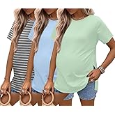 Ekouaer 3 Pack Maternity Shirts Short Sleeve Split Side Pregnancy Tops Casual Pregnant Tunic Blouse